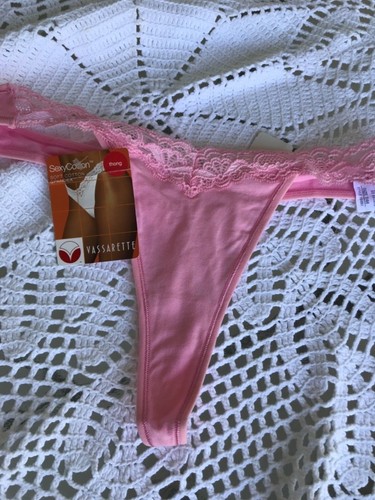 VASSARETTE - Sz:7—Cotton Thong-Pink-Soft Cotton / Spandex R A R E -Vintage New - Picture 4 of 9