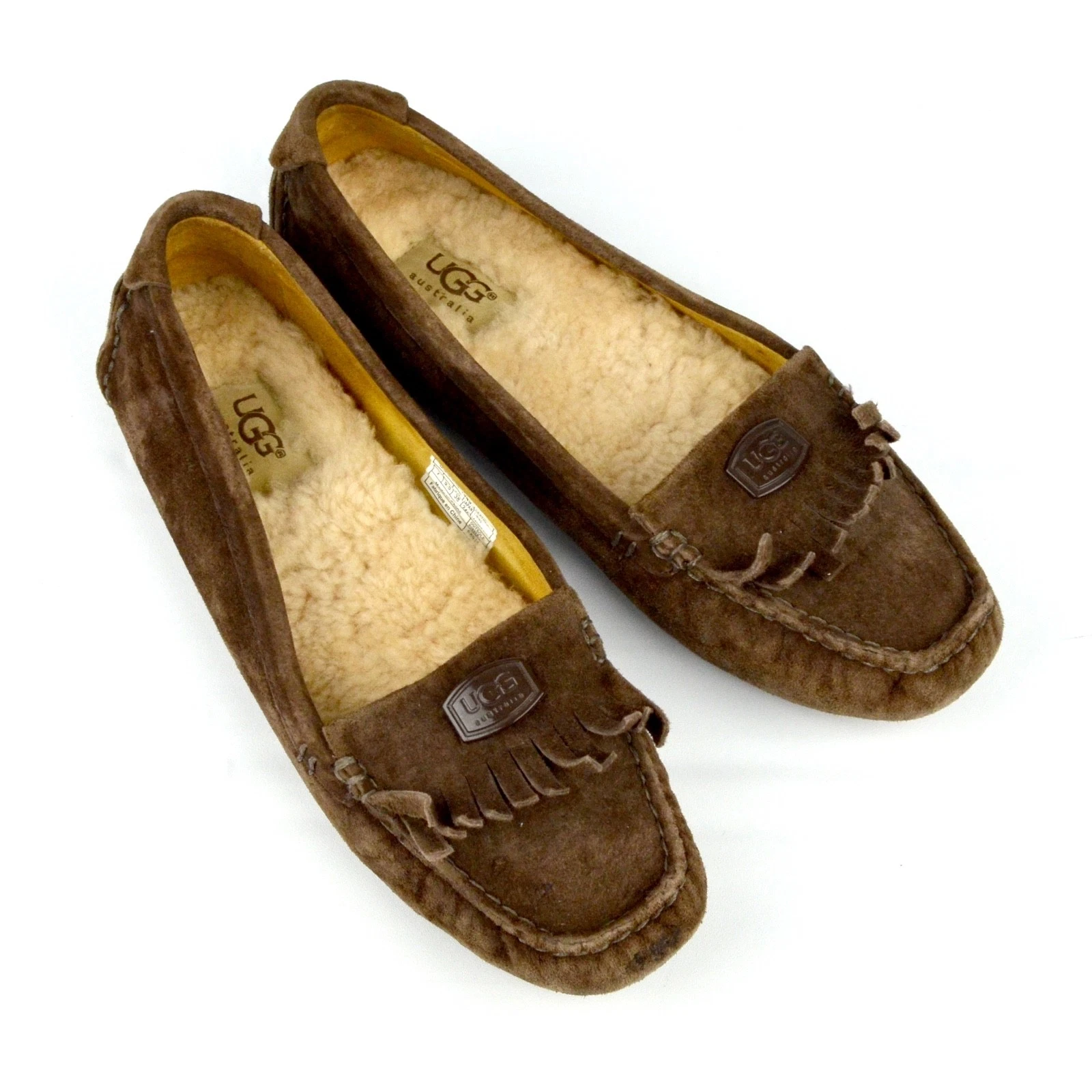 Mocassino invernale donna UGG Australia taglia 7 scarpa piatta marrone scamosciato kiltie mocassino