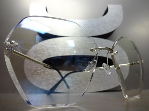 OVERSIZED VINTAGE RETRO Style Clear Lens EYE GLASSES Large Rimless Silver Frame - Picture 8 of 10