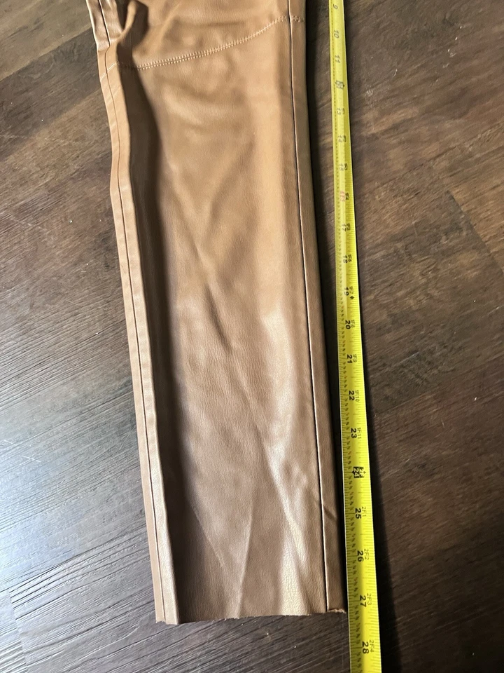 ZARA Faux Leather Brown Vegan Leather High Rise Pants Size Medium (28) - Image 4 of 4