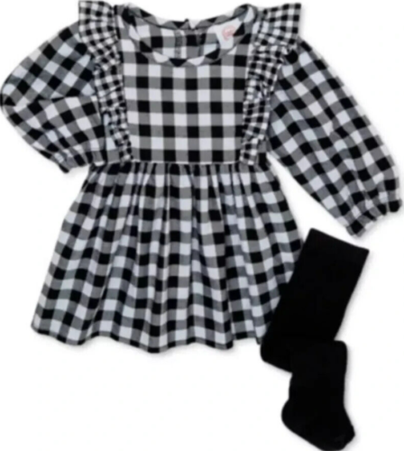 Infants Size 12M Holiday Christmas Cotton Plaid Dress with tight Outfit Set NWT