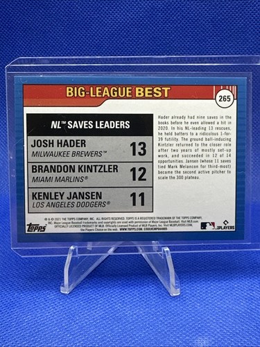 2021 Topps Big League NL Saves Leaders 265 Hader Jansen Green Parallel #’d 36/75 - Picture 2 of 2