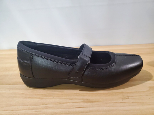 Clarks Collection Mary Janes Womens 7.5 Black Leather Upper Flat Comfort Shoes - Picture 4 of 14