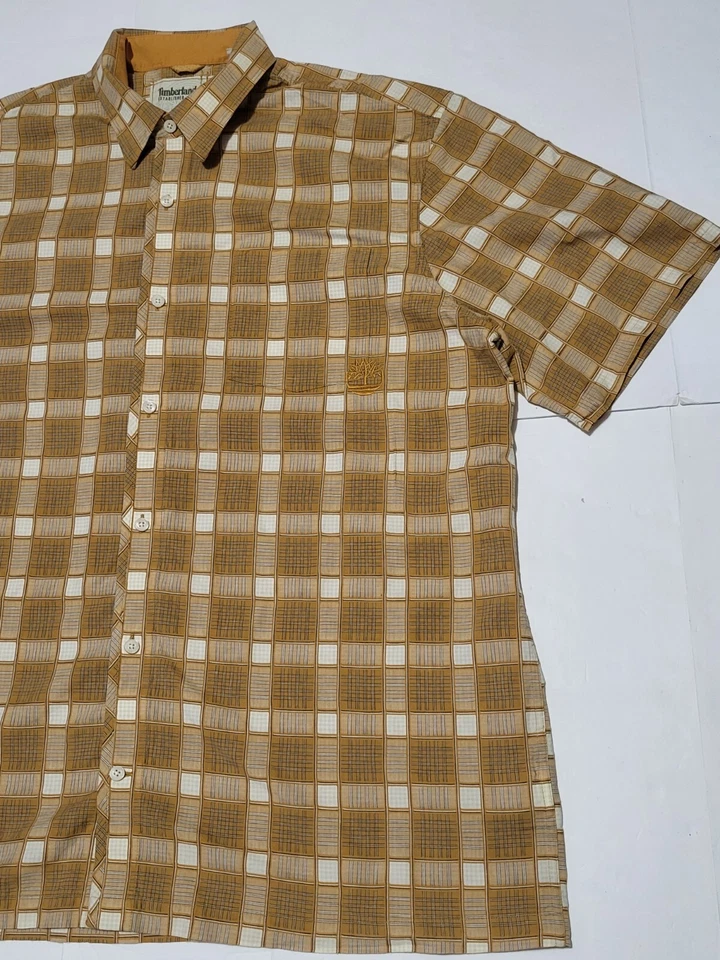 (#A1) Timberland abotonable para hombre talla 3XL manga corta marrón a cuadros 100 % algodón Foto 3 de 4