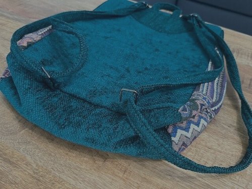 Textile Backpack Green Woven Fabric Hippie Boho Bag Aztec Adjustable Flap NWOT - Picture 6 of 9
