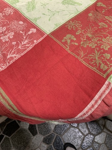 Williams Sonoma Jacquard Tischdecke 70 x 90" rot grün Blumenmuster Leinen Baumwolle - Bild 5 von 11