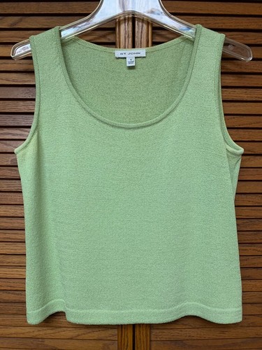 ST. JOHN S WOMEN'S GREEN SCOOP NECK SLEEVELESS KNIT TANK TOP SHELL SMALL - Picture 2 of 4