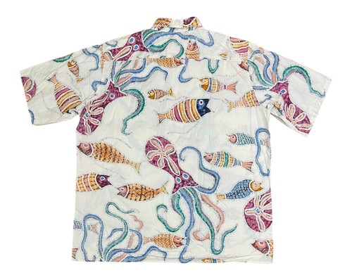 90'S Reyn Spooner Men’s Large Fish Octopus Camp Shirt Cotton Pocket Rare USA - Picture 2 of 5