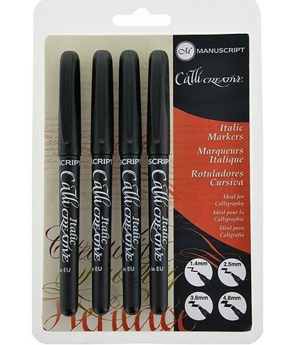 4 MANUSCRIPT CALLI CREATIVE BLACK ITALIC CALLIGRAPHY MARKER PENS ASSORTED NIBS - Foto 5 di 5