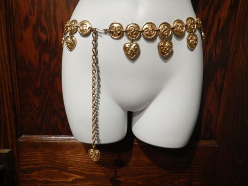 EDOUARD RAMBAUD PARIS BELT gold medallion disk heart chain link concho XS S B5 - Picture 5 of 5