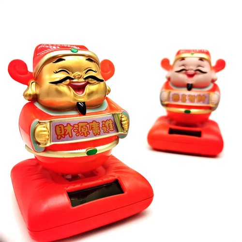 Solar Powered Bobblehead God Of Wealth Statue Action Figures Car Interior Decor