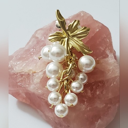 Trauben Ohrringe Perlen Neu Vintage Stil Gold Ohrhänger Perlen Weinberg Obst Geschenk - Bild 3 von 11