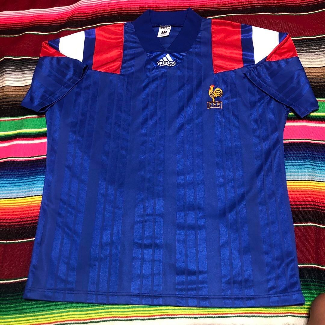 92”フランスWM大会:adidas フランス代表 ジャージ　L FRANCE NATIONAL TEAM 1992 Maillot L Home Football Shirt