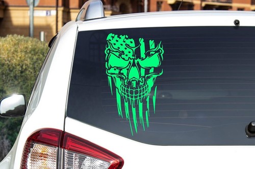 American Flag with Skull Distressed Vinyl Decal Multiple Colors and Sizes - Picture 44 of 49