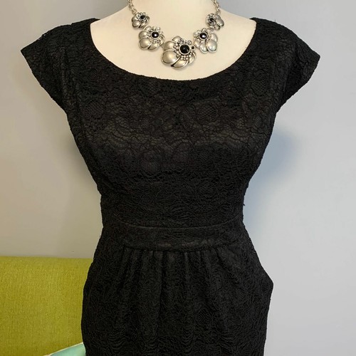 BCBGeneration Black Lace Mini Sheath Dress Size 4 - Picture 2 of 8