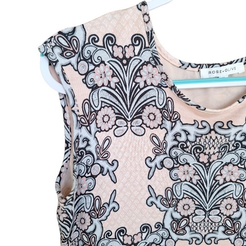 Rose Olive Womens M Blouse Sleeveless Paisley Split Back Boho Top Hippie Shirt - Picture 2 of 6