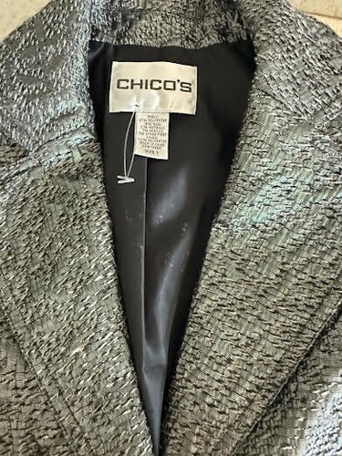 CHICO'S SZ 1=M BLAZER STYLE JACKET CRINKLE METALLICA SILVER CHARCOAL - NICE! - Picture 8 of 9