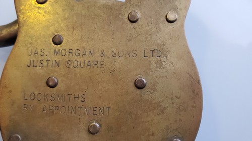 SQUIRE Old English Admiralty 3 Padlock + Key JAS MORGAN & SONS Brass VINTAGE - Picture 4 of 12