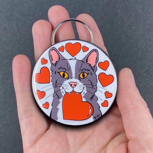 Tuxedo Cat Valentines Day Bottle Opener Keychain Handmade Accessories - Picture 9 of 16