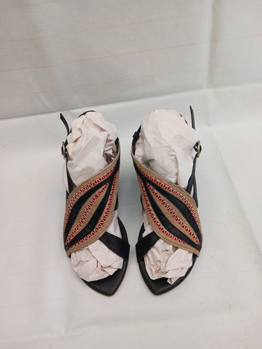 Robert Clergerie Paris UK 3 Strappy Black Wedge Sandals Unusual Slingback Shoes - Imagen 6 de 20