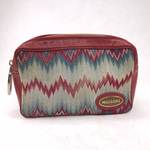 MISSONI Kosmetiktasche Flammenstich rot Zick Zack Muster Leder Reise