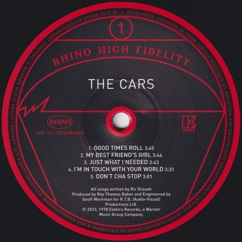 THE CARS - Self Titled - 180 Gram Rhino High Fidelity Numbered LP - 116442 - Picture 3 of 8