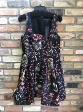 French Connection Black Floral Print Fit N Flare Summer Dress 10 Nwt Mrsp $188