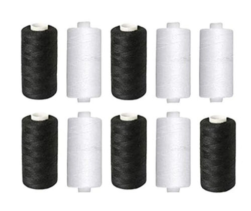 5 Black 5 White 250mtr Polyester Thread Reel Spools - Sewing Yarn All Purpose - Picture 2 of 4