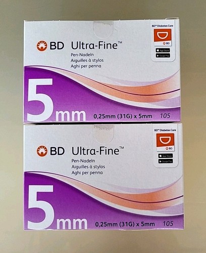 2 x BD Ultra-Fine Pen-Nadeln je 105 Stk 0,25 mm (31G) x 5 mm NEU OVP