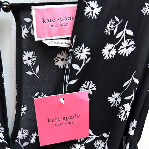 Kate Spade Dandelion Jumpsuit Black Floral Tie Front Elastic Waist Wide Leg 10 - Picture 4 of 8
