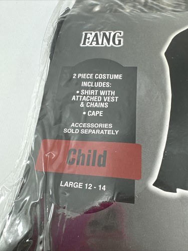 Fang Vampire Childs Halloween Costume Cape Vest W Chains CHILD LARGE 12-14 #215 - Picture 3 of 4