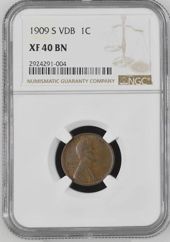 1909-S VDB Lincoln Wheat cent 1C penny - NGC XF40 - Conserved by NGC