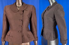 Vintage Hattie Carnegie 28 Shop Marshall Field Co Brown Wool Peplum Suit Jacket