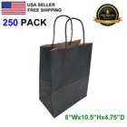 250 Packs Black Paper Bag With Handles Kraft Retail Shopping Gift Merchandise