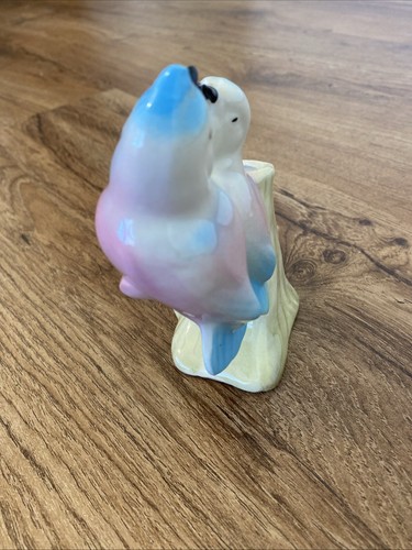 Vintage MCM Love Birds On Tree Branch Bud Vase Pink Blue Green Glossy 5x4 - Picture 8 of 10
