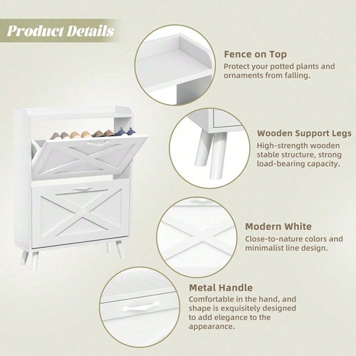 Shoe Cabinet Storage With 2 Flip Drawers, Freestanding Shoe Organizer - Picture 5 of 8