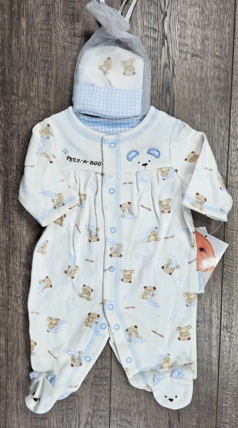 Baby Boy Clothes New Vitamins Baby Preemie 2pc Puppy Dog Footed Outfit & Hat