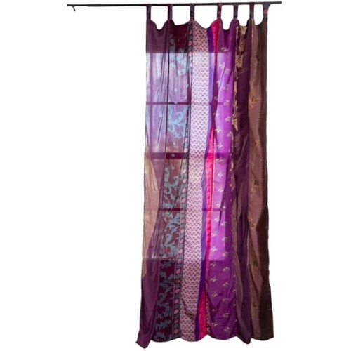 2Pcs Indian Vintage Sari Patchwork Curtain Drape Window Decor Silk Sari Curtains - Picture 5 of 7