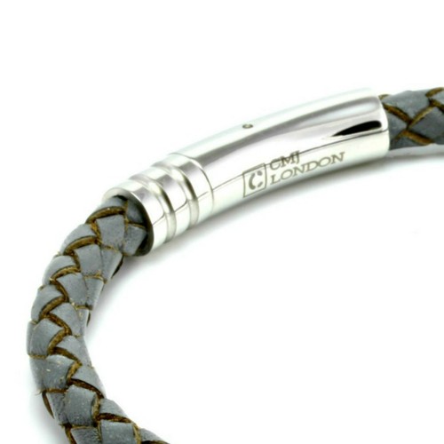 Mens Grey Leather Bracelet With Stainless Steel Trigger Clasp Double Wrapped - 第 5/7 張圖片