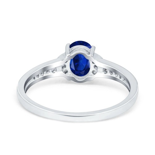 Verlobungsring oval simulierter blauer Saphir CZ Akzent 925 Sterling Silber - Bild 3 von 3