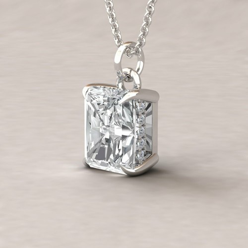 Colgante de plata 925 halo oculto moissanita corte radiante de 2,94 quilates regalo para mujer - Imagen 2 de 6