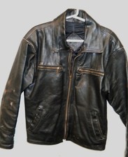 CLASSIC BLACK LEATHER MEN'S FOUR POCKET ZIPPER HEAVY JACKET SIZE LARGE