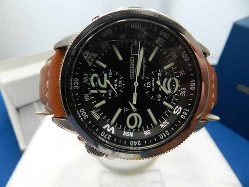 Reloj SEIKO ProspeX SSC081 Land Solar Cuero Marrón Fecha V172 Crono Brújula - Imagen 16 de 17
