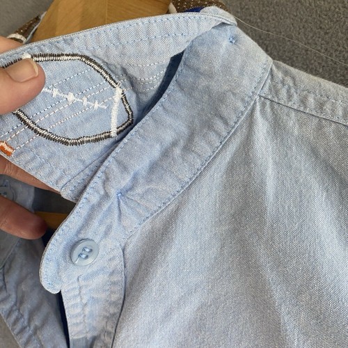 Vtg Women Chambray Shirt Large Orange Blue Removable Football Appliqué Collar UF - Picture 5 of 11