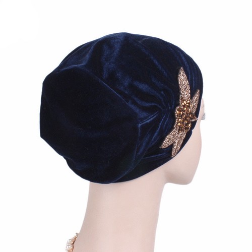 New Muslim Women Velvet Hand Beaded Turban Cap India Chemo Wrap Head Beanie Hat - Picture 11 of 22