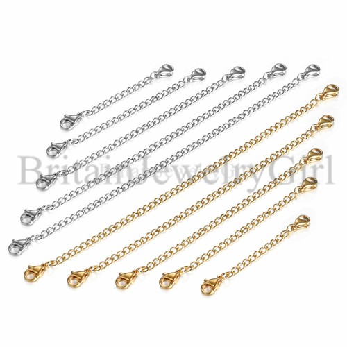 10pcs Stainless Steel Necklace Bracelet Extender Chain Extenders Silver/Gold - 第 1/4 張圖片
