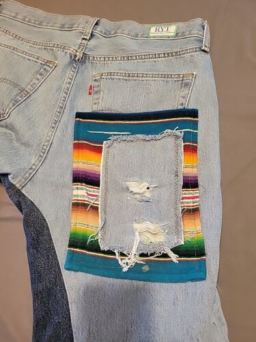 Levi's 501 35 x 30 gamba larga Aztec Upcycle rielaborato grunge rovere droga - Foto 16 di 18