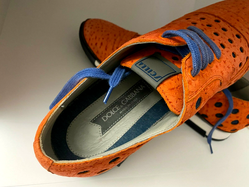 DOLCE & GABBANA Men Sneakers Shoes Perforated Suede Orange Blue US Sz 8 / EU 41 - Picture 4 of 12