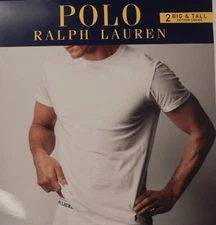 2 POLO RALPH LAUREN MENS 1XL 2XL BLUE WHITE COTTON CREW T-SHIRTS UNDERSHIRT
