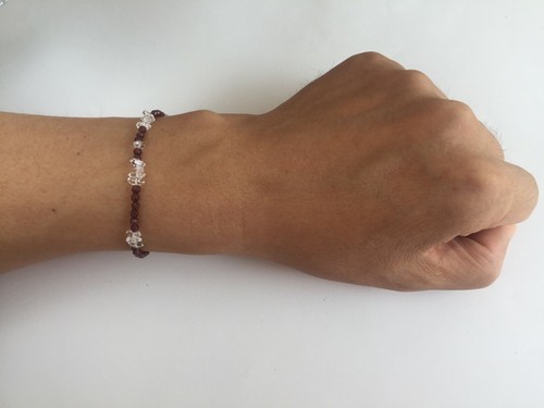 Bracelet Naturally Formed Crystal Herkimer Diamond Black Spinel Red Garnet Beads - Picture 8 of 25
